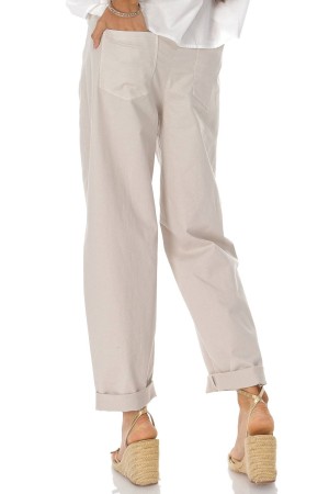 Casual barrel leg trousers in cotton with a contrasting belt Stone Roh TR578