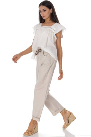 Casual barrel leg trousers in cotton with a contrasting belt Stone Roh TR578