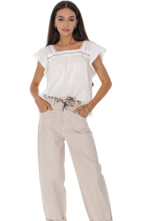 Casual barrel leg trousers in cotton with a contrasting belt Stone Roh TR578