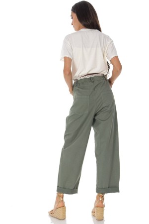 Casual barrel leg trousers in cotton with a contrasting belt Khaki Roh TR579