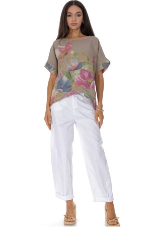 Casual barrel leg trousers in cotton with a contrasting belt White Roh TR580