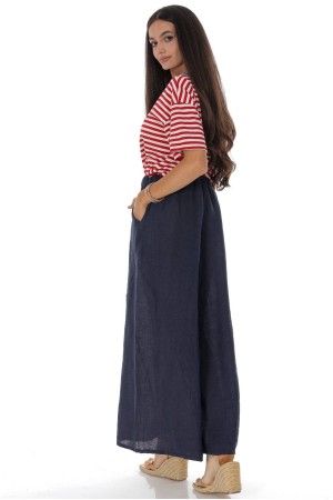 Wide leg linen trousers with pockets in Navy Roh TR582