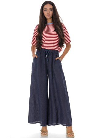 Wide leg linen trousers with pockets in Navy Roh TR582