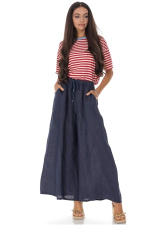 Wide leg linen trousers with pockets in Navy Roh TR582