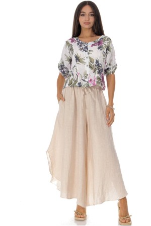 Wide leg linen trousers with pockets in Beige Roh TR583