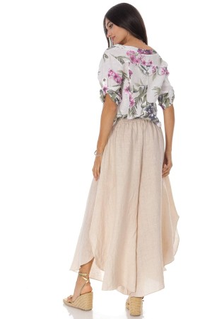 Wide leg linen trousers with pockets in Beige Roh TR583