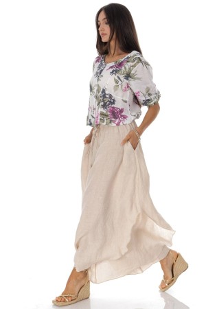 Wide leg linen trousers with pockets in Beige Roh TR583