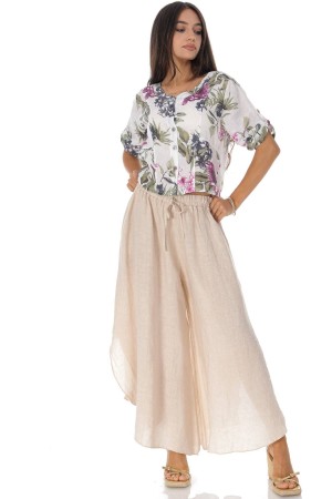 Wide leg linen trousers with pockets in Beige Roh TR583