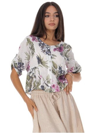 Wide leg linen trousers with pockets in Beige Roh TR583