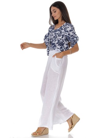 Casual linen trousers with pockets in White Roh TR585