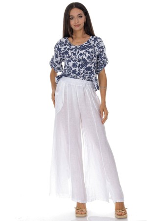 Casual linen trousers with pockets in White Roh TR585