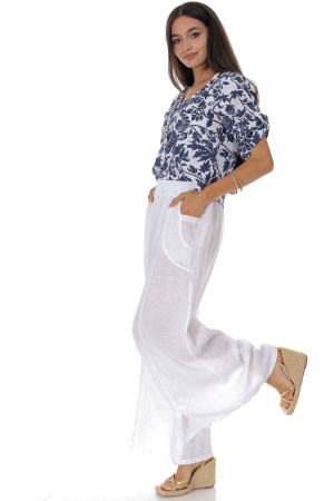 Casual linen trousers with pockets in White Roh TR585