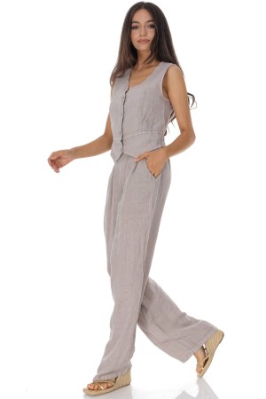 Casual 2 piece set with a waistcoat and trousers in linen, Beige Roh Tr587