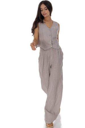 Casual 2 piece set with a waistcoat and trousers in linen, Beige Roh Tr587