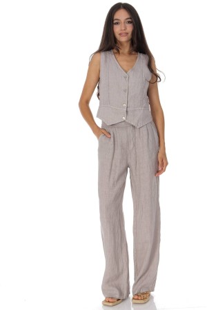 Casual 2 piece set with a waistcoat and trousers in linen, Beige Roh Tr587