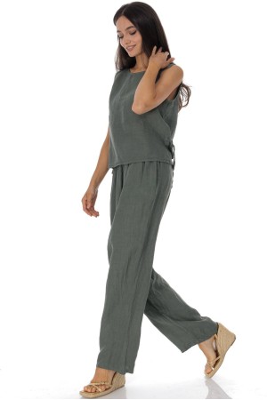  Linen two piece set in Khaki Roh Tr588