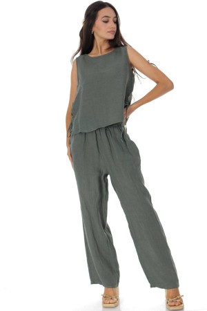 Linen two piece set in Khaki Roh Tr588