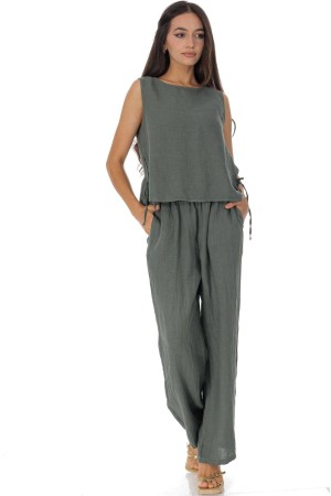  Linen two piece set in Khaki Roh Tr588