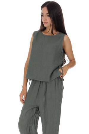  Linen two piece set in Khaki Roh Tr588