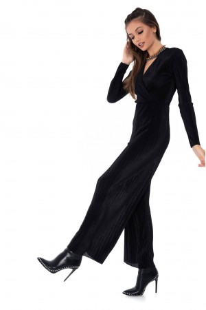 Black pleated jumpsuit with long sleeves - AIMELIA - DR295