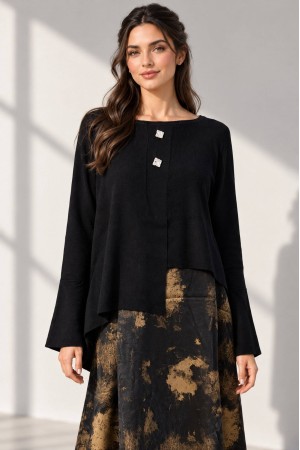 Black Asymmetric Jumper and Printed Satin Midi Dress Set - AIMELIA DR4867 Black Asymmetric Jumper and Printed Satin Midi Dress Set - AIMELIA DR4867
