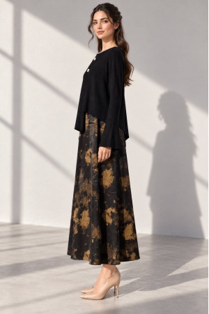 Black Asymmetric Jumper and Printed Satin Midi Dress Set - AIMELIA DR4867 Black Asymmetric Jumper and Printed Satin Midi Dress Set - AIMELIA DR4867