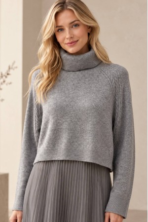 Grey Cropped Polo Neck Jumper and Tulle Midi Dress Set - AIMELIA DR4876