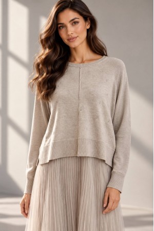 Beige Embroidered Jumper and Tulle Midi Dress Set - AIMELIA DR4860