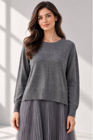 Dark Grey Embroidered Jumper and Tulle Midi Dress Set - AIMELIA DR4861