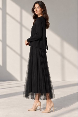 Black Embroidered Jumper and Tulle Midi Dress Set - AIMELIA DR4859