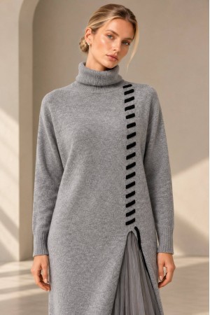 Light Grey High Neck Knit and Tulle Two-Piece Dress Set - AIMELIA DR4866 Light Grey High Neck Knit and Tulle Two-Piece Dress Set - AIMELIA DR4866