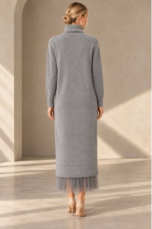 Light Grey High Neck Knit and Tulle Two-Piece Dress Set - AIMELIA DR4866 Light Grey High Neck Knit and Tulle Two-Piece Dress Set - AIMELIA DR4866
