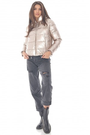 Short Puffer Jacket, Aimelia Jr559 in Gold with a high collar design and pockets.