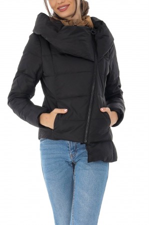 Short puffer jacket Aimelia JR595 Black with a double collar