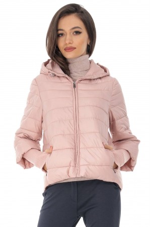 Short puffer jacket Aimelia JR600 Powder Pink with semi ribbed sleeves