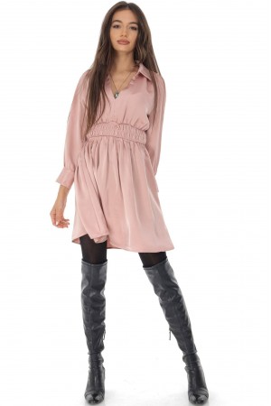 Short silk mix dress Aimelia DR4467 in Pink with an elasticated waist