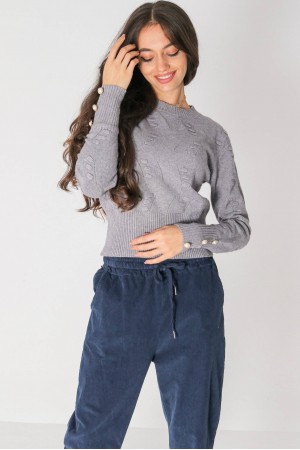 Short wool blend jumper, Grey, Aimelia BR2640