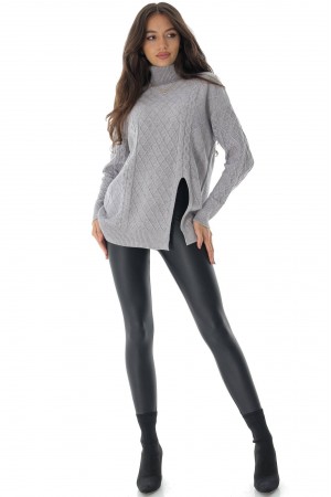 Soft high neck jumper with a cable design,Grey, Aimelia BR2658