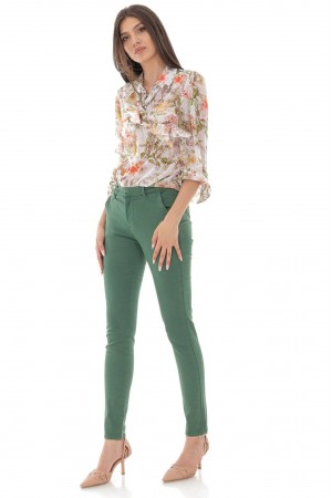 Straight leg trousers, Aimelia Tr438, in Green, with front pockets 