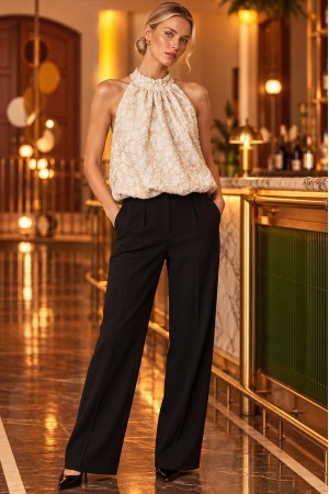 Cream Textured Bow Detail Sleeveless Top - AIMELIA BR2999