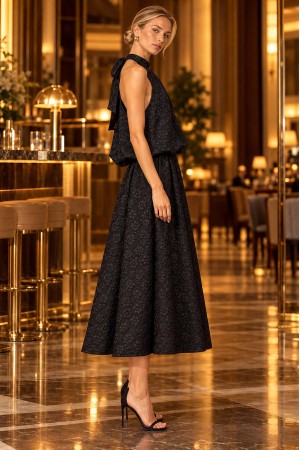 Black Textured Bow Detail Sleeveless Top - AIMELIA BR2998