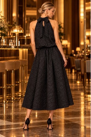 Black Textured Bow Detail Sleeveless Top - AIMELIA BR2998