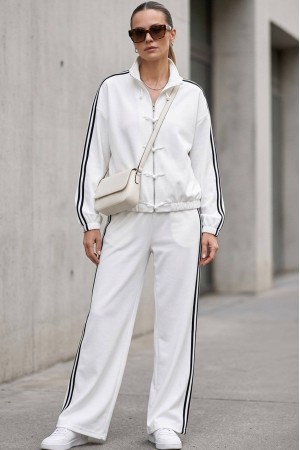 WomenÃ¢â‚¬â„¢s White Wide Leg Tracksuit with Black Stripes RohTR589