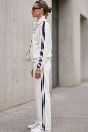 WomenÃ¢â‚¬â„¢s White Wide Leg Tracksuit with Black Stripes RohTR589