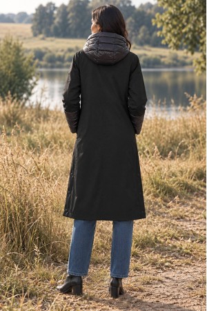 Black High Neck Midi Trench Coat with Detachable Hood - AIMELIA JR699