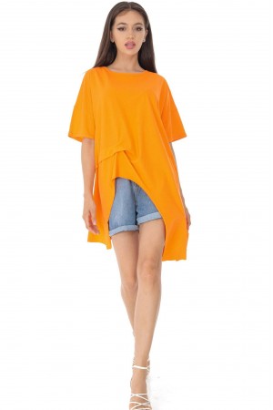An Oversized T-Shirt, Aimelia Br2459, In Orange, With A Hi Low Hem.