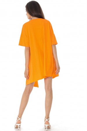 An Oversized T-Shirt, Aimelia Br2459, In Orange, With A Hi Low Hem.