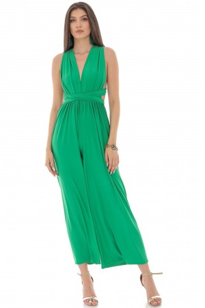 Versatile jumpsuit  ,Aimelia Tr439, in Jade Green, with a wide leg.