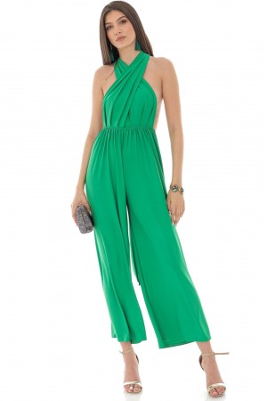 Versatile jumpsuit  ,Aimelia Tr439, in Jade Green, with a wide leg.