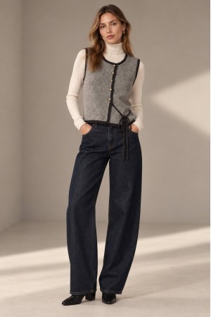 Grey Knitted Waistcoat with Gold-Tone Buttons - AIMELIA BR3024